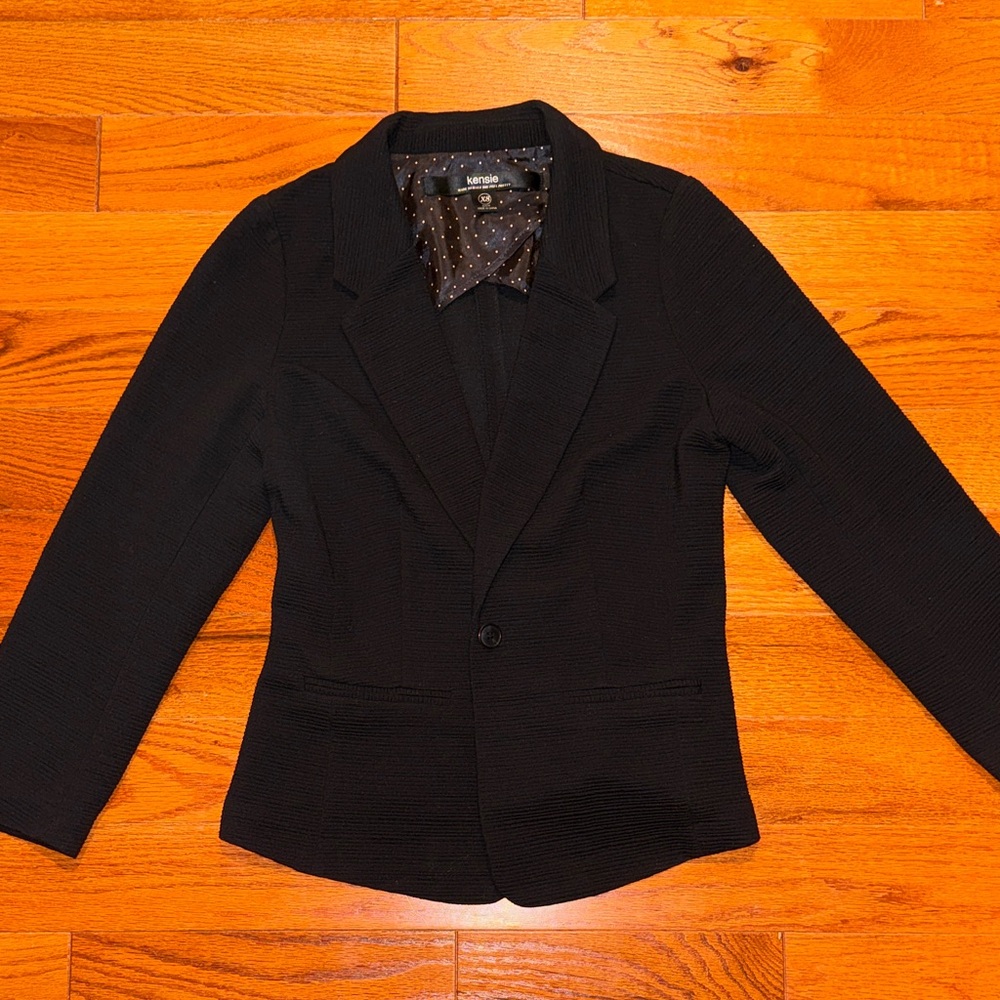 Kensie Black Women's One button ribbed Blazer 3/4 sleeves XS